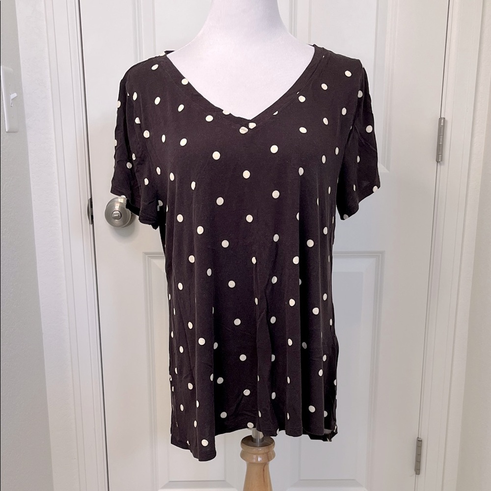 LuLaRoe Christy Brown Cream Polka Dot V Neck Tee Top XL
